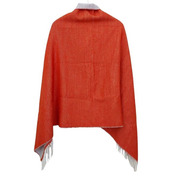 Lambswool Shawl Cape Poncho Womens Small Orange Gray Reversible Two Button Knit - Picture 3 of 11